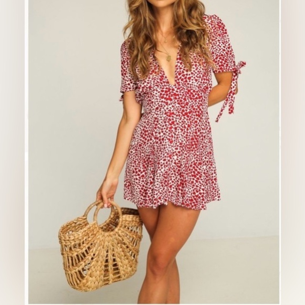 Rue Stiic Womens S Red Hearts Laguna Valentines Date Night Mini Dress